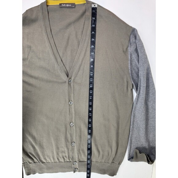 Emile Lafaurie Men XL Cardigan Sweater Made in Italy Olive Green Gray Colorblock - Picture 10 of 14